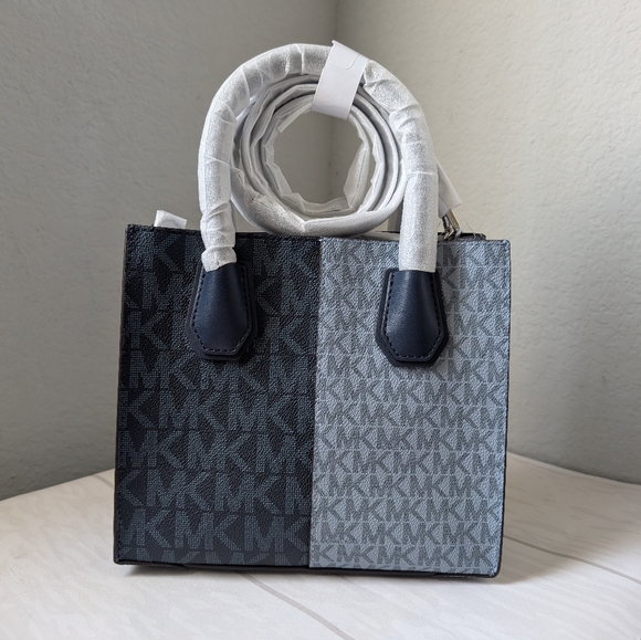 MICHAEL KORS MERCER MEDIUM SATCHEL SHOULDER MESSENGER BAG NAVY MULT COLORBLOCK - Picture 4 of 4